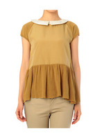 異素材切り替えペプラムニット/ブラウン系(054)