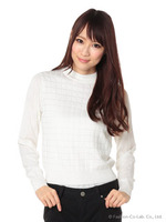 格子編みニットトップス/ピンク