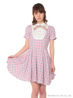 衿付きチェックワンピース/グリーン