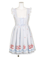 総柄フロントレースアップジャンパースカート/ブルー