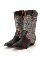 別布切り替えウエスタンブーツ/ブラック(519)