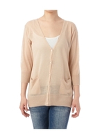 麻レーヨンハイゲージVネックカーディガン/ベージュ系(051)