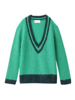 ストレッチモヘヤVネックニット/ダークグリーン(523)