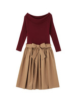 異素材ドッキングワンピース/ワインレッド(563)