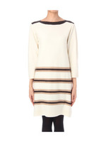 配色ボーダー八分袖ニットワンピース/アイボリー(304)