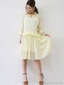 オーガンジーギンガム裾フリルワンピース/イエロー