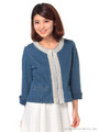 ビジュー使いデニム7分袖JKT/ブルー