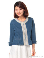 ビジュー使いデニム7分袖JKT/ブルー
