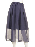 【mystic】シースルータックロングスカート/ネイビ-