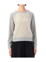 ジャカード柄切り替えラグランカットソー/ライトベージュ(551)