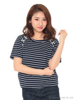 編上げボーダーTシャツ/ネイビー
