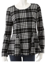 【ECURY】チェックペプラムAラインチュニック/ブラック