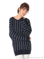 ストライプドルマンニット/シロ