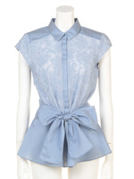 リボンペプラムレースシャツ/サックス