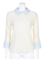 衿付ニットソープルオーバー/オフホワイト