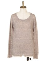 リネンクルーネックプルオーバー/ベージュ