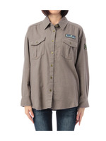 ワッペン×刺しゅうデザインシャツ/カーキ(027)