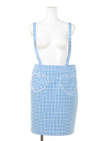 LOVE ME HEART GINGHAM CHECK SUSPENDER TIGHT SKIRT/WHITE×LIGHT BLUE