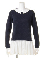 【FEMININE】シャツレイヤードチュニック/ネイビー