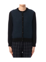 レース切り替えニットカーディガン/ダークグリーン(023)