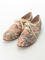 【REZOY】パナマ&柄レースアップフラットシューズ/アイボリー