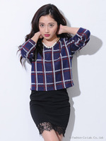 2カラーチェックニットTOP/NAVY