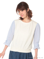 【大人気アイテム】【再入荷】リボン袖カットプルオーバー/ネイビー