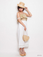 フラワーパイピングワイドパンツ/WHITE