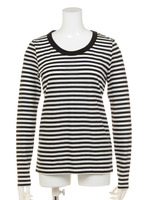 【.9pointnine】リヨセルコットンボーダーロンT/ホワイト×BK