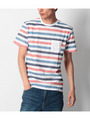 カラフルボーダー配色ポケットTシャツ/ライトブルー(391)