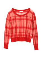 シアーチェックニットプルオーバー/オレンジ系(262)