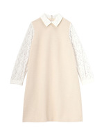 襟つきレース切り替えAラインワンピース/ライトグリーン(421)