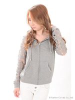 袖レース切替パーカー/ネイビー