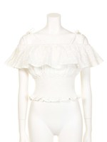 【Chille anap】コットンレース肩リボンTOP/WH