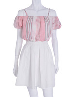 【DUO】 ストライプオフショルOP/グレー