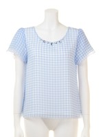 ギンガムシフォンブラウス/サックス