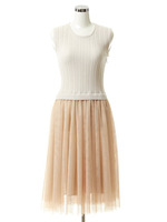 チュールドッキングワンピース/ベージュ