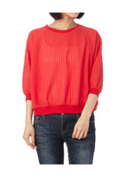 メッシュ編みラグランスリーブニットソー/レッド(062)