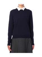 襟付きクルーネックニットプルオーバー/ブルー系(092)