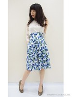 にじみフラワーハイウエストスカート/ネイビー