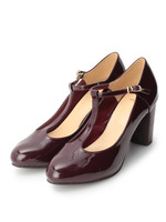 エナメルTストラップパンプス/レッド系(064)