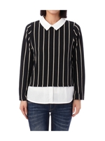 シャツドッキングピンストライプカットソー/ブラック(319)