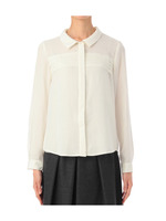 タックプリーツ比翼シフォンブラウス/ホワイト(003)