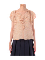 ドット柄ラッフルフリルシフォンブラウス/ピンク系(171)