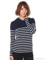 ボーダープルオーバーパーカー/ネイビー