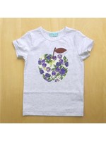 花柄アップルプリント付き半袖Tシャツ/オフホワイト