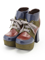 厚底レースアップパンプス/MARRON BROWN COMBI