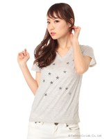 星VネックTシャツ/グレー