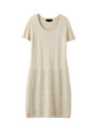 [L]異素材切り替え丸首半袖ワンピース/ベージュ系(055)