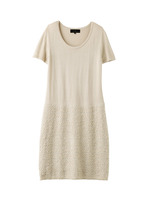 [L]異素材切り替え丸首半袖ワンピース/ベージュ系(055)